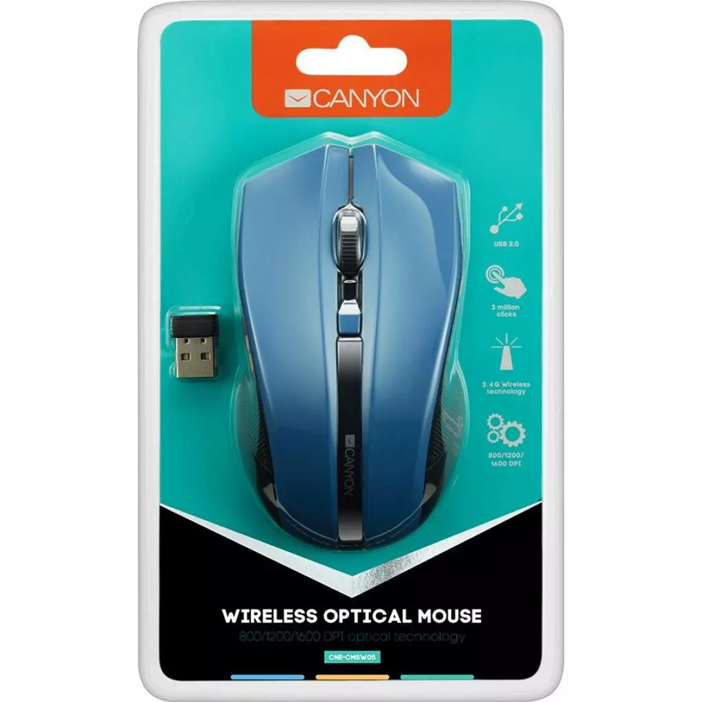Мышка Canyon MW-5 Wireless Blue-Black (CNE-CMSW05BL) - 3 Мышка Canyon MW-5 Wireless Blue-Black (CNE-CMSW05BL) - 3