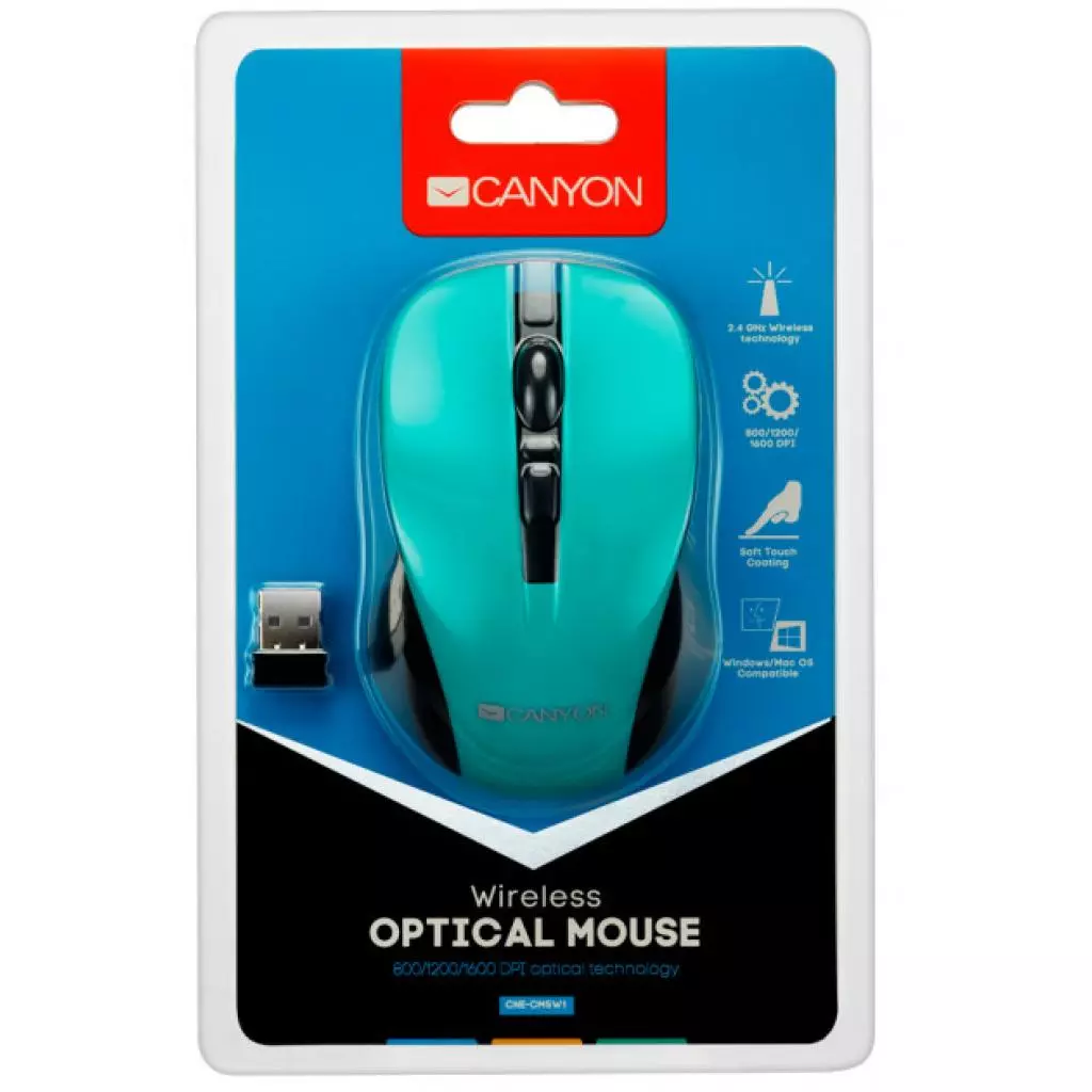 Мышка Canyon CNE-CMSW1GR Wireless Black-Green (CNE-CMSW1GR) - 2 Мышка Canyon CNE-CMSW1GR Wireless Black-Green (CNE-CMSW1GR) - 2