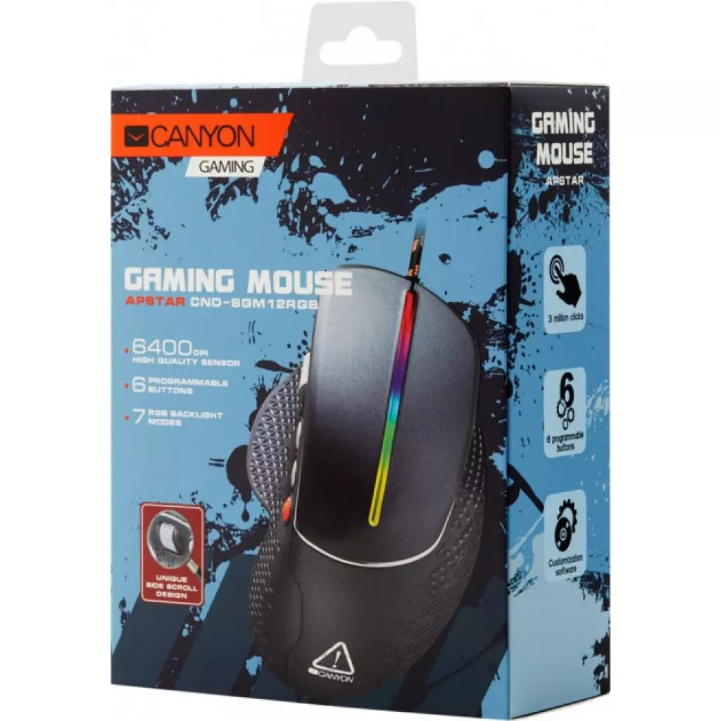 Мышка Canyon Apstar USB Black (CND-SGM12RGB) - 4 Мышка Canyon Apstar USB Black (CND-SGM12RGB) - 4