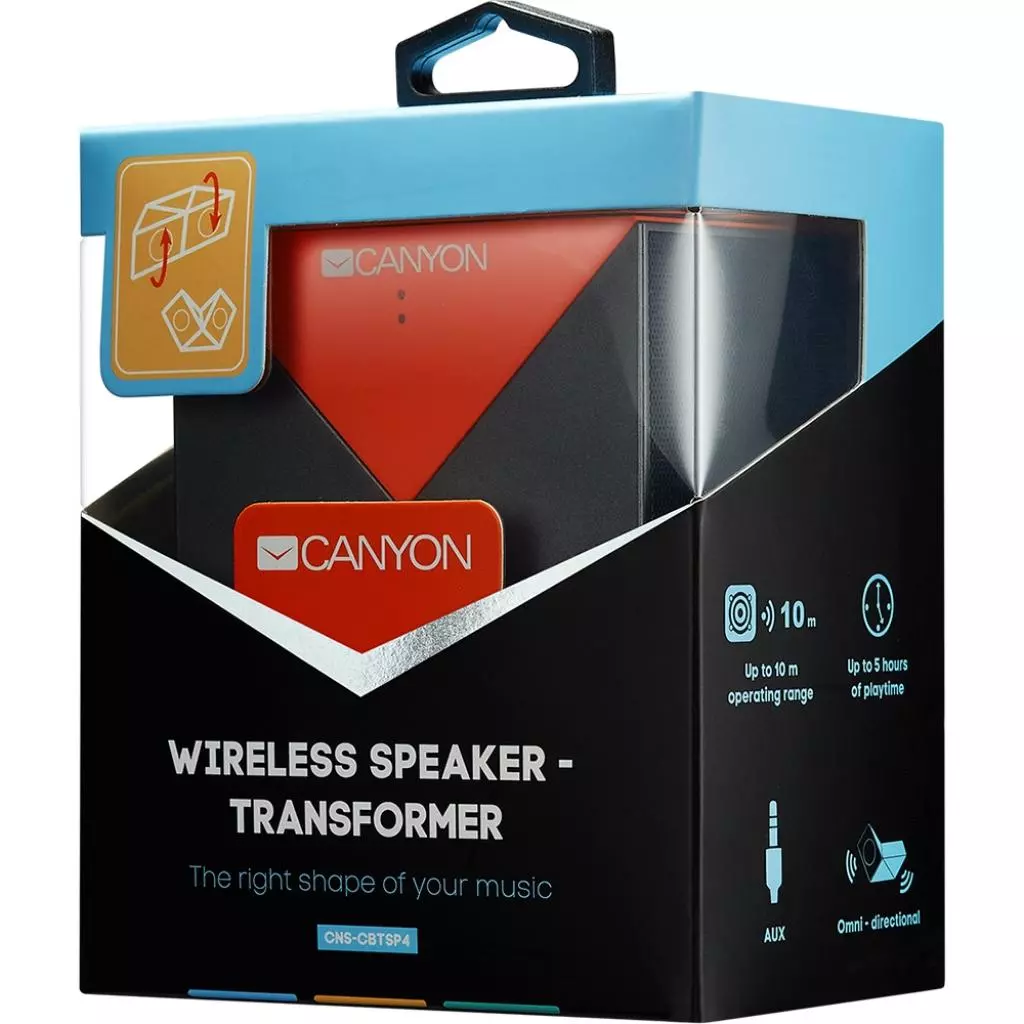 Акустическая система Canyon Transformer Portable Bluetooth Speaker Black-Orange (CNS-CBTSP4BO) - 4 Акустическая система Canyon Transformer Portable Bluetooth Speaker Black-Orange (CNS-CBTSP4BO) - 4