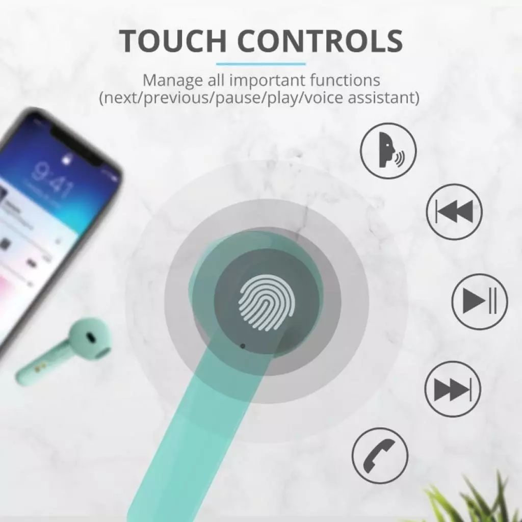 Наушники Trust Primo Touch True Wireless Mic Mint (23781) - 3 Наушники Trust Primo Touch True Wireless Mic Mint (23781) - 3