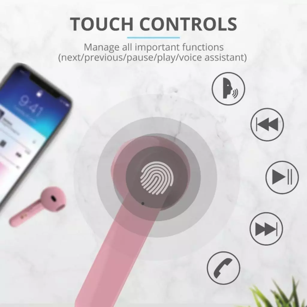 Наушники Trust Primo Touch True Wireless Mic Pink (23782) - 11 Наушники Trust Primo Touch True Wireless Mic Pink (23782) - 11