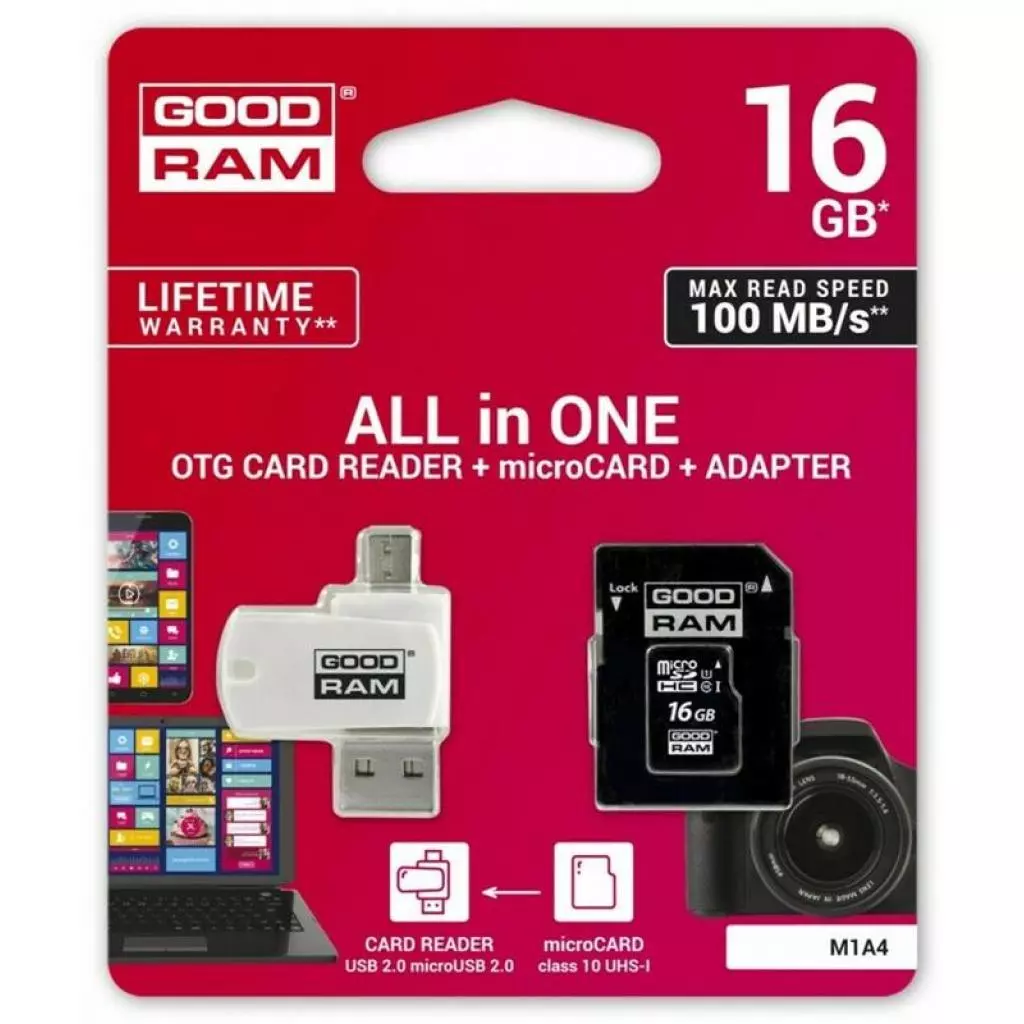 Карта памяти Goodram 16Gb microSDHC class 10 UHS-I (M1A4-0160R12) - 1