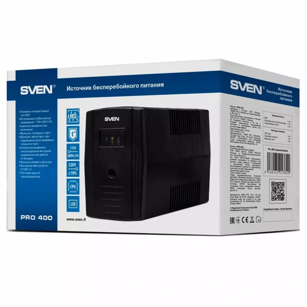 Источник бесперебойного питания Sven Pro 400 (00370015) - 3 Источник бесперебойного питания Sven Pro 400 (00370015) - 3