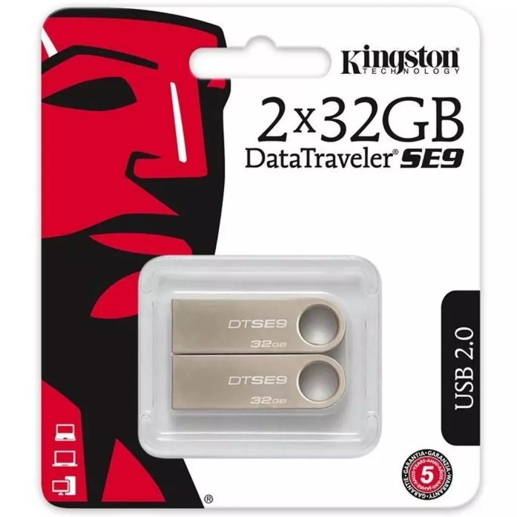 USB флеш накопитель Kingston 2x32GB DataTraveler SE9 USB 2.0 (DTSE9H/32GB-2P) - 2
