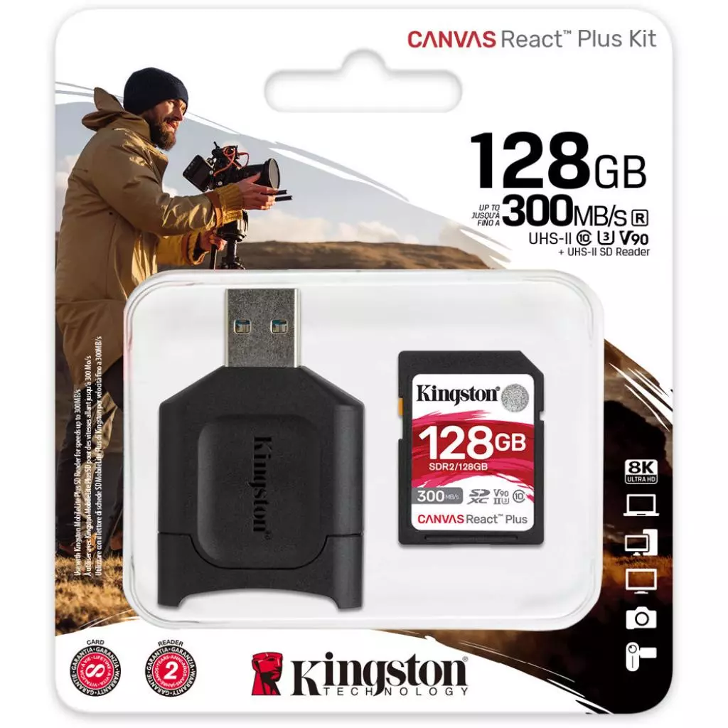 Карта памяти Kingston 128GB SDXC class 10 UHS-I U3 React Plus + USB-кардридер (MLPR2/128GB) - 2 Карта памяти Kingston 128GB SDXC class 10 UHS-I U3 React Plus + USB-кардридер (MLPR2/128GB) - 2