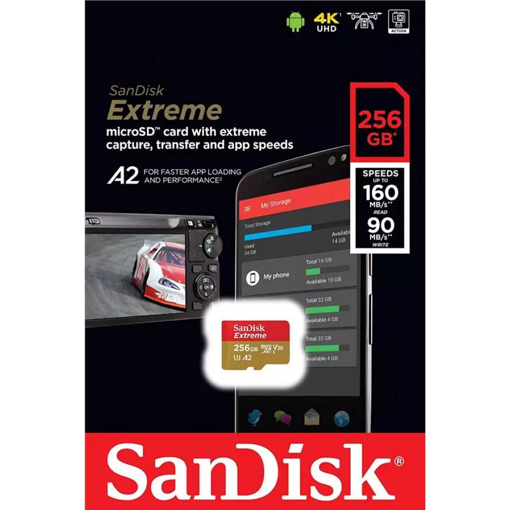 Карта памяти SanDisk 256GB microSD class 10 UHS-I U3 V30 Extreme (SDSQXA1-256G-GN6MN) - 2 Карта памяти SanDisk 256GB microSD class 10 UHS-I U3 V30 Extreme (SDSQXA1-256G-GN6MN) - 2