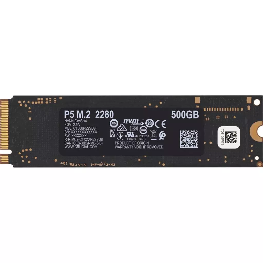 Накопитель SSD M.2 2280 500GB Micron (CT500P5SSD8) - 3 Накопитель SSD M.2 2280 500GB Micron (CT500P5SSD8) - 3