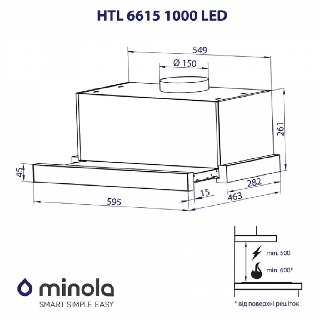 Вытяжка кухонная Minola HTL 6615 WH 1000 LED - 8 Вытяжка кухонная Minola HTL 6615 WH 1000 LED - 8