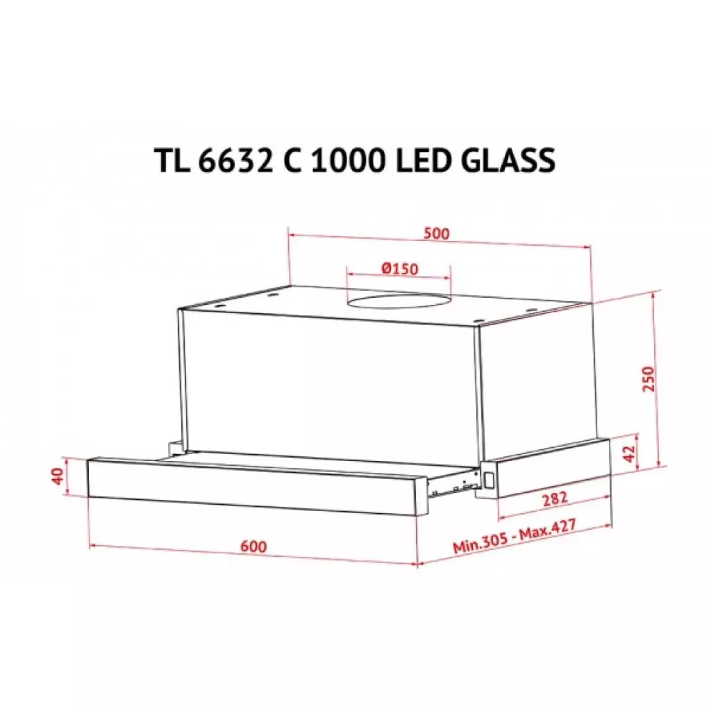 Вытяжка кухонная Perfelli TL 6632 C BL 1000 LED GLASS - 3 Вытяжка кухонная Perfelli TL 6632 C BL 1000 LED GLASS - 3