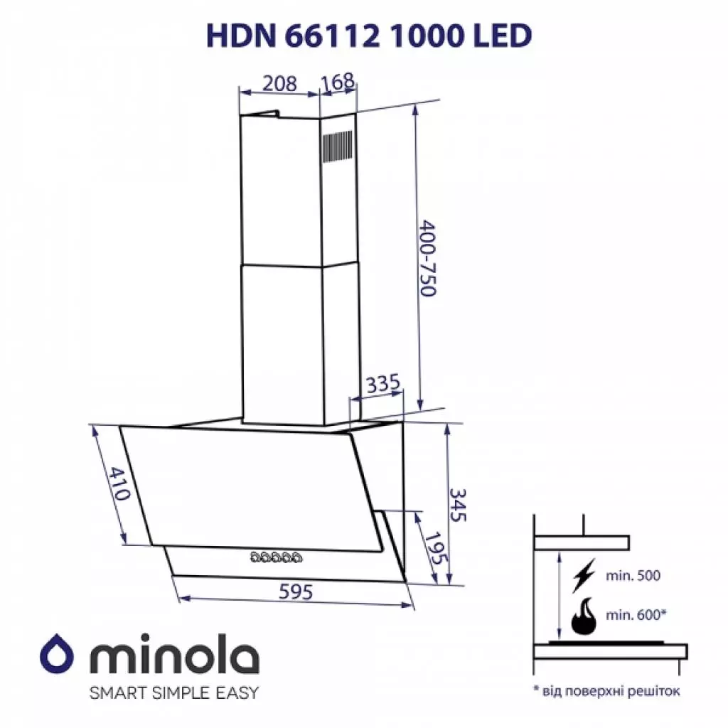 Вытяжка кухонная Minola HDN 66112 BL 1000 LED - 10 Вытяжка кухонная Minola HDN 66112 BL 1000 LED - 10