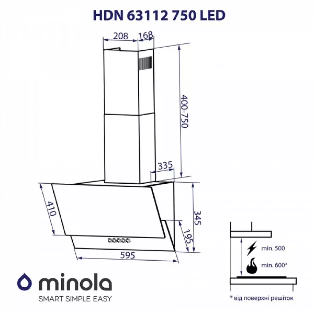 Вытяжка кухонная Minola HDN 63112 BL 750 LED - 3