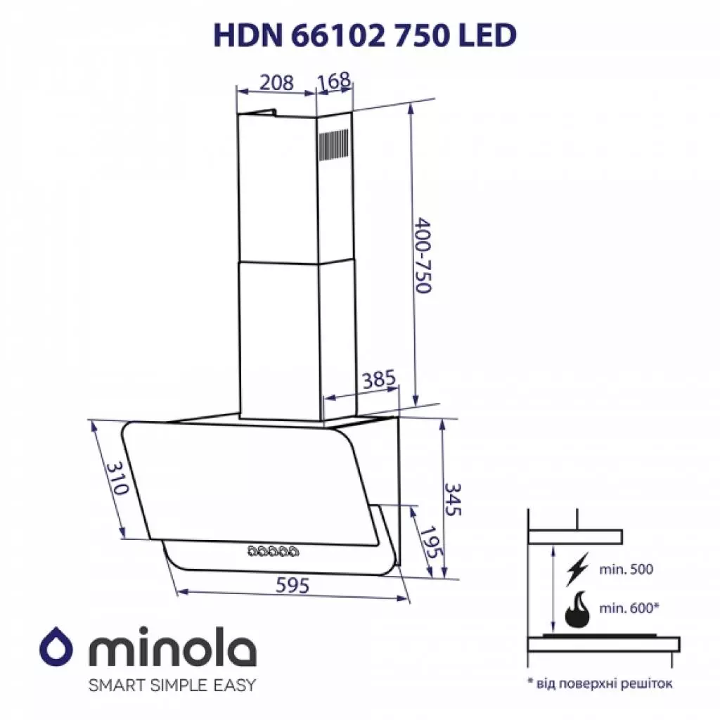 Вытяжка кухонная Minola HDN 66102 BL 1000 LED - 10 Вытяжка кухонная Minola HDN 66102 BL 1000 LED - 10