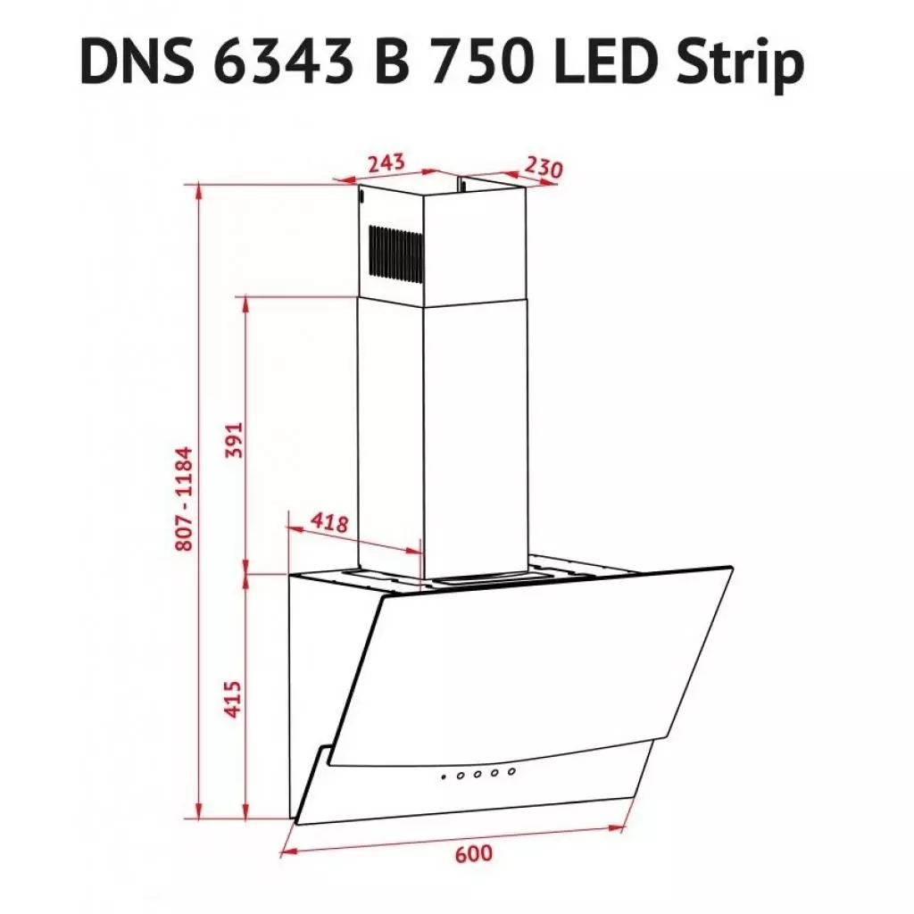 Вытяжка кухонная Perfelli DNS 6343 B 750 BL LED Strip - 7 Вытяжка кухонная Perfelli DNS 6343 B 750 BL LED Strip - 7
