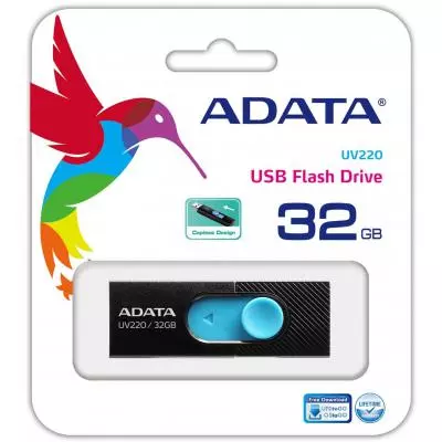 USB флеш накопитель ADATA 32GB UV220 Black/Blue USB 2.0 (AUV220-32G-RBKBL) - 2 USB флеш накопитель ADATA 32GB UV220 Black/Blue USB 2.0 (AUV220-32G-RBKBL) - 2