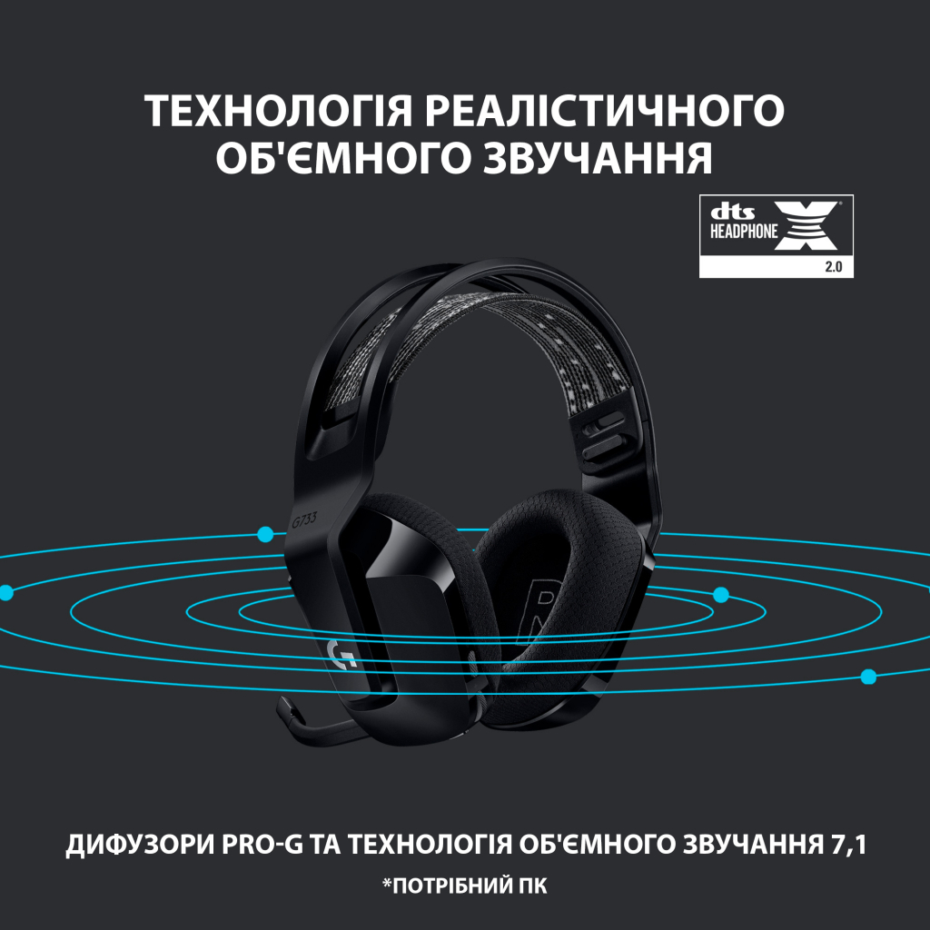 Наушники Logitech G733 Lightspeed Wireless RGB Gaming Headset Black (981-000864) - 9 Наушники Logitech G733 Lightspeed Wireless RGB Gaming Headset Black (981-000864) - 9