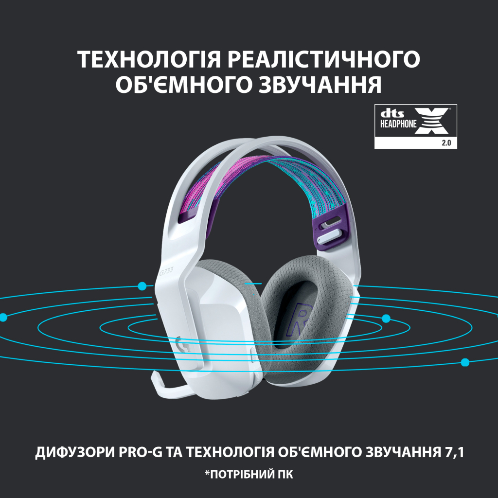 Наушники Logitech G733 Lightspeed Wireless RGB Gaming Headset White (981-000883) - 9 Наушники Logitech G733 Lightspeed Wireless RGB Gaming Headset White (981-000883) - 9
