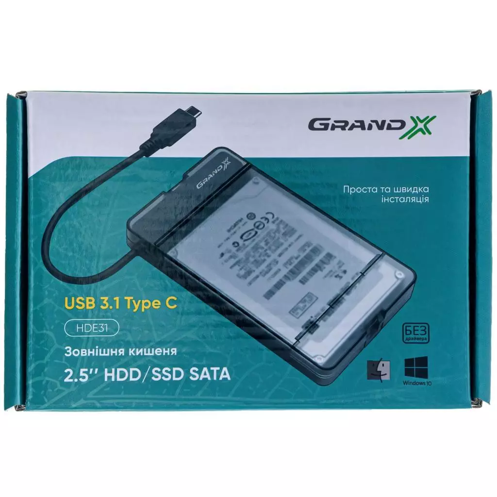 Карман внешний Grand-X HDD 2,5" USB 3.1 Type-C (HDE31) - 4 Карман внешний Grand-X HDD 2,5" USB 3.1 Type-C (HDE31) - 4