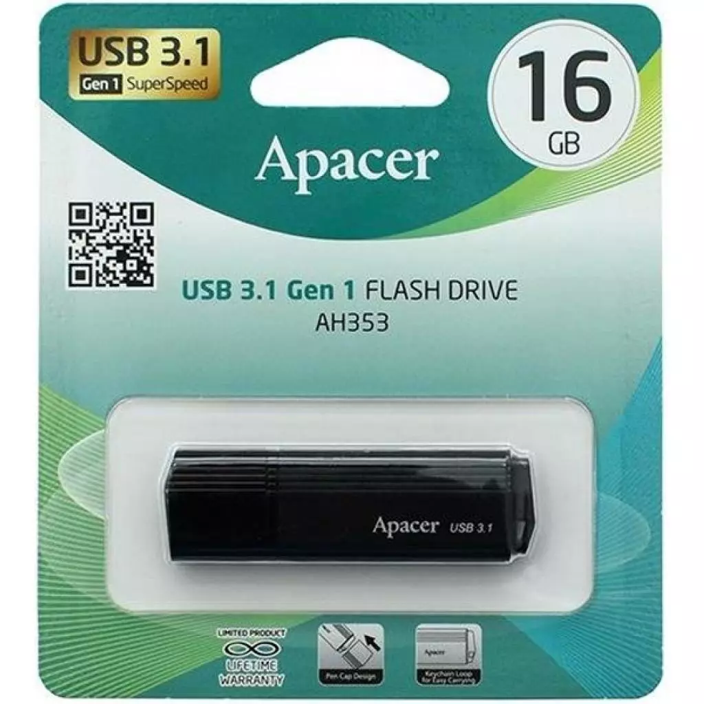 USB флеш накопитель Apacer 16GB AH353 Black USB 3.1 (AP16GAH353B-1) - 2 USB флеш накопитель Apacer 16GB AH353 Black USB 3.1 (AP16GAH353B-1) - 2