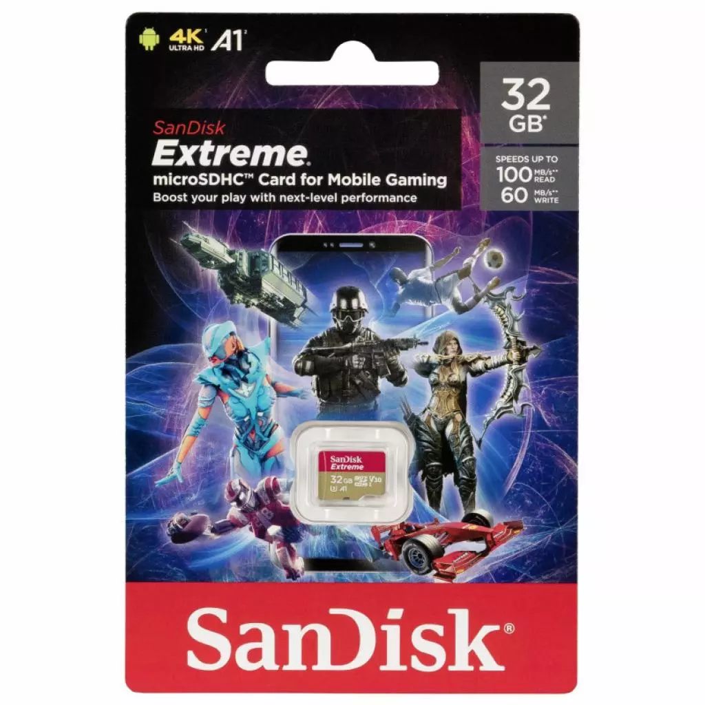 Карта памяти SanDisk 32GB microSDHC class 10 UHS-I A1 V30 Extreme (SDSQXAF-032G-GN6GN) - 1 Карта памяти SanDisk 32GB microSDHC class 10 UHS-I A1 V30 Extreme (SDSQXAF-032G-GN6GN) - 1