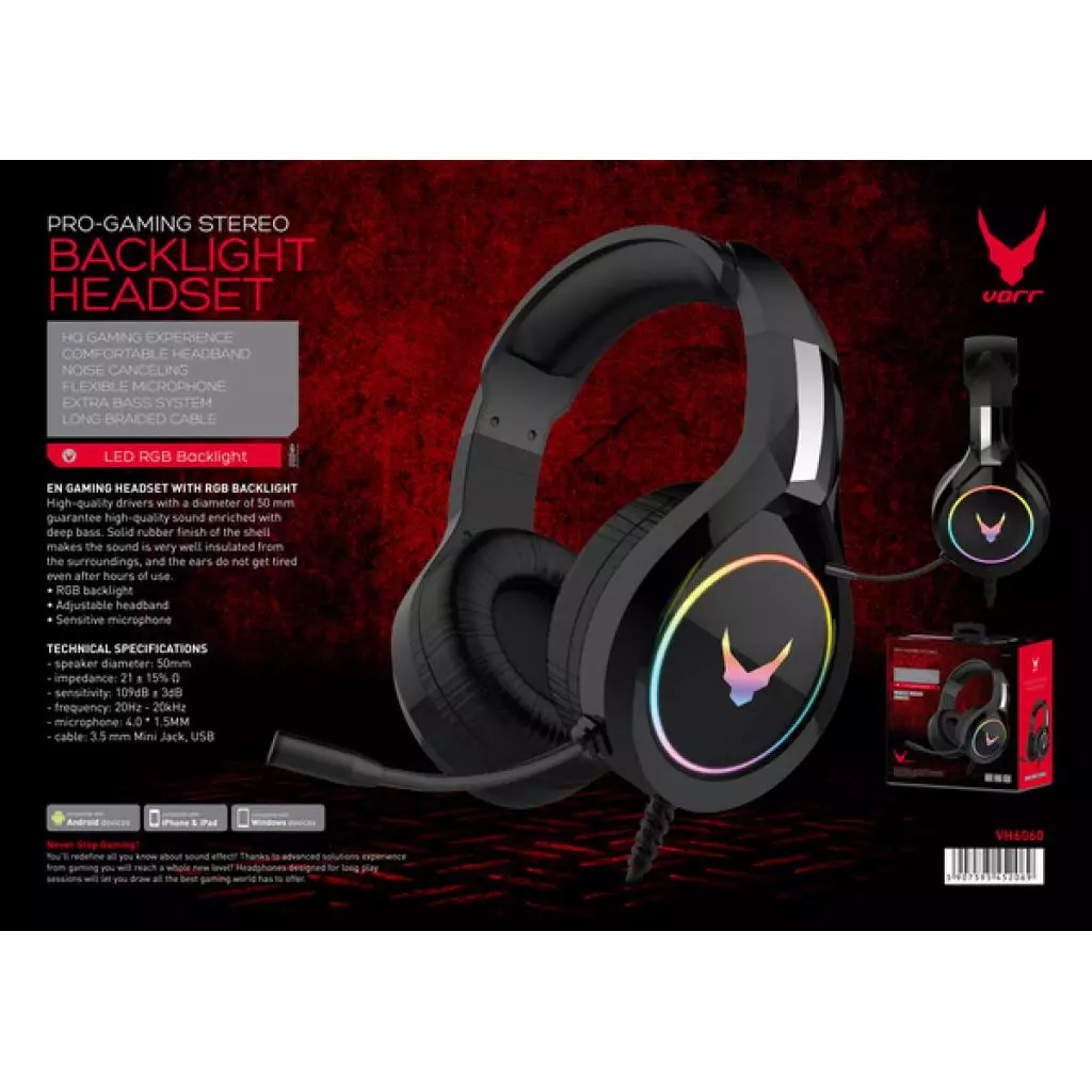 Наушники Varr VH-6060 LED RGB Backlight Black (VH6060) - 9 Наушники Varr VH-6060 LED RGB Backlight Black (VH6060) - 9