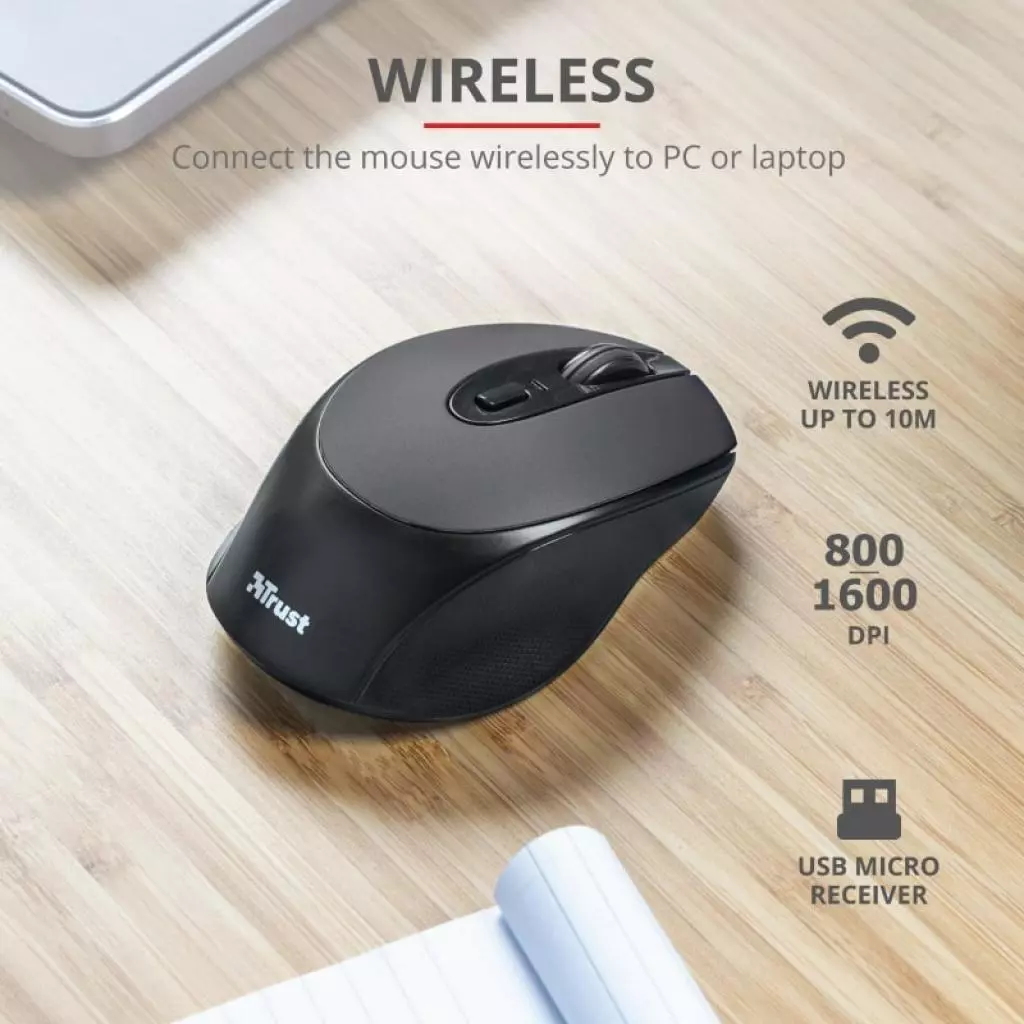 Мышка Trust Zaya Rechargeable Wireless Black (23809) - 9 Мышка Trust Zaya Rechargeable Wireless Black (23809) - 9