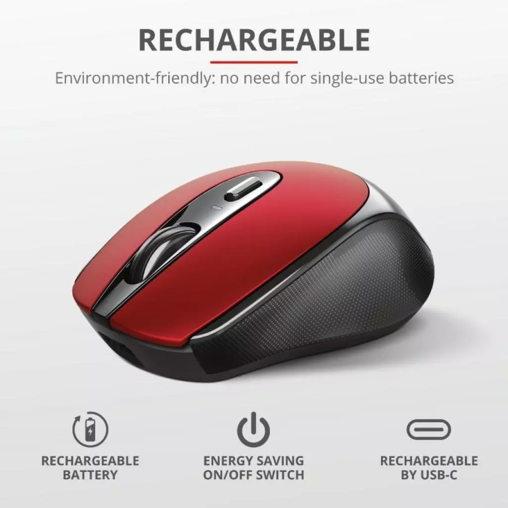 Мышка Trust Zaya Rechargeable Wireless Red (24019) - 9 Мышка Trust Zaya Rechargeable Wireless Red (24019) - 9