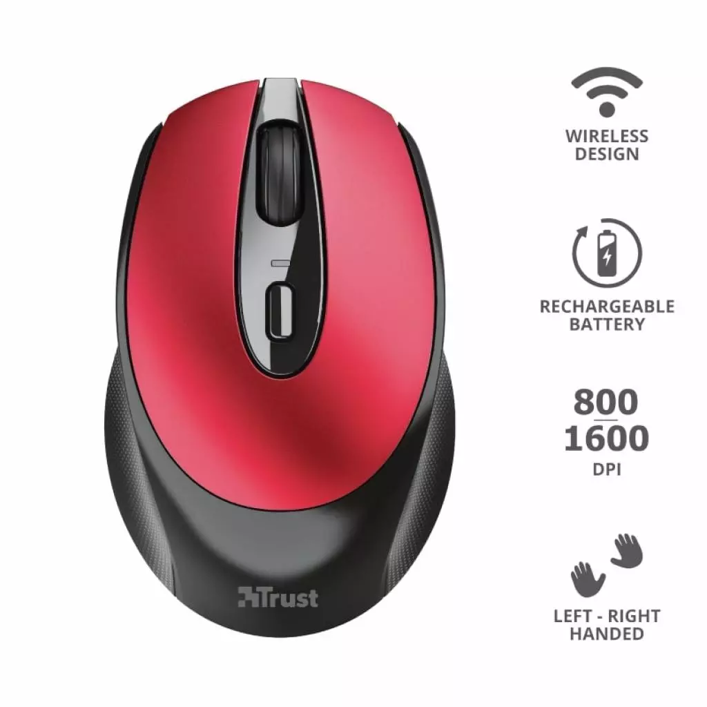 Мышка Trust Zaya Rechargeable Wireless Red (24019) - 10 Мышка Trust Zaya Rechargeable Wireless Red (24019) - 10