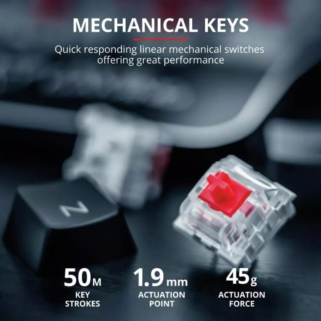 Клавиатура Trust GXT877 Scarr Mechanical RU Cherry MX Red USB (23723) - 9 Клавиатура Trust GXT877 Scarr Mechanical RU Cherry MX Red USB (23723) - 9