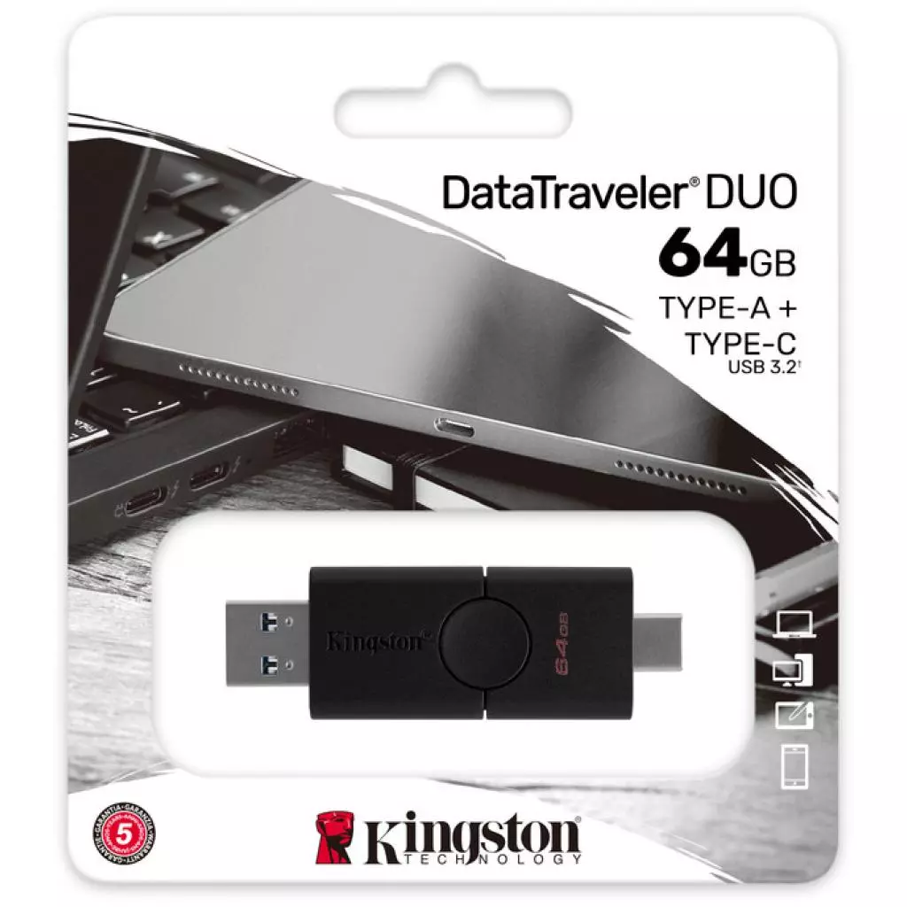 USB флеш накопитель Kingston 64GB DataTraveler Duo USB 3.2 Gen1/Type-C (DTDE/64GB) - 5