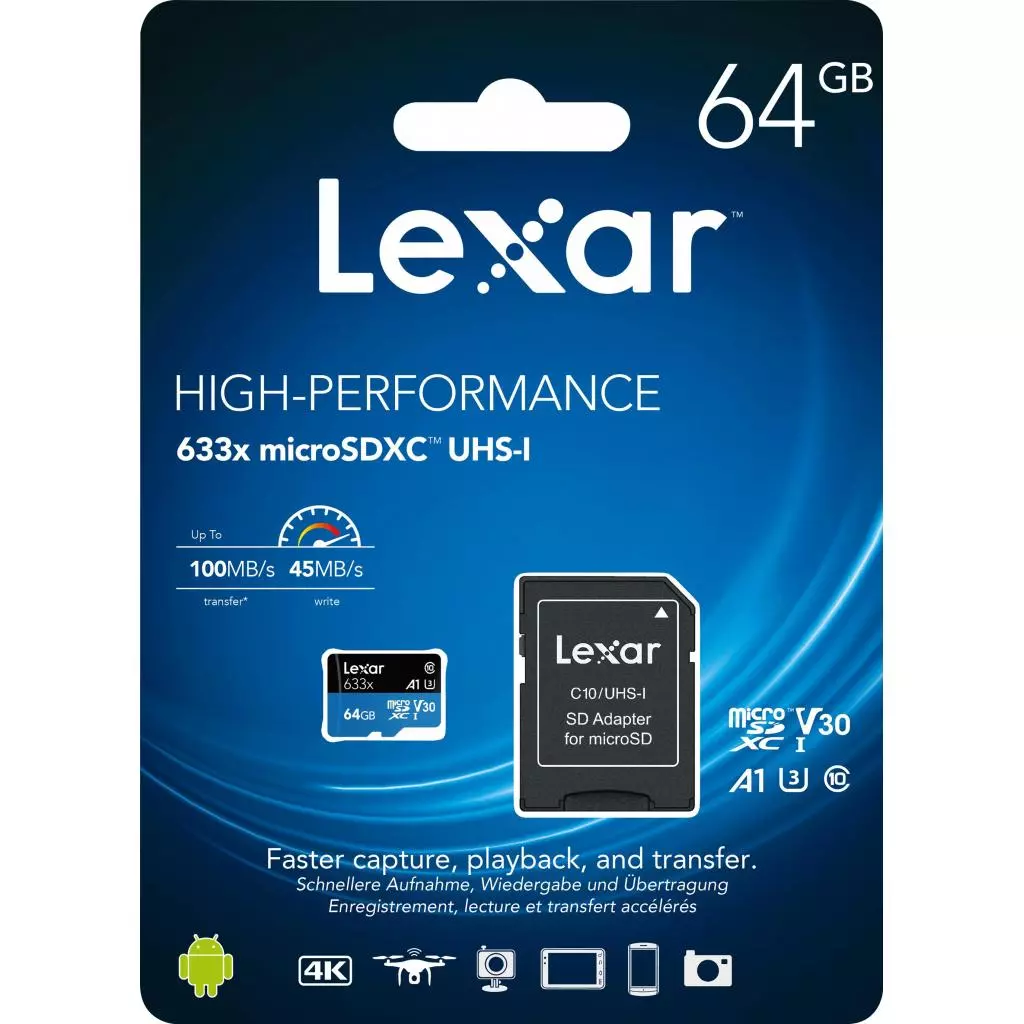 Карта памяти Lexar 64GB microSDXC class 10 UHS-I 633x (LSDMI64GBB633A) - 3 Карта памяти Lexar 64GB microSDXC class 10 UHS-I 633x (LSDMI64GBB633A) - 3