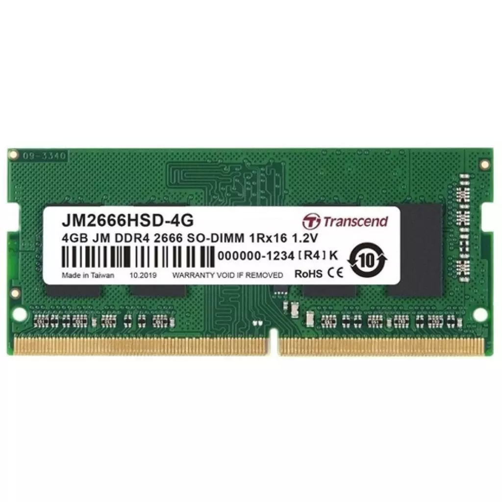 Модуль памяти для ноутбука SoDIMM DDR4 4GB 2666 MHz Transcend (JM2666HSD-4G)
