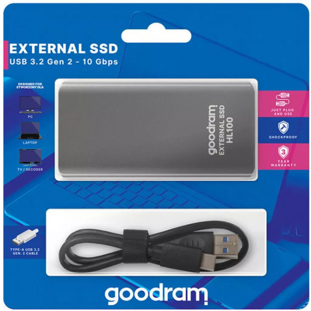 Накопитель SSD USB 3.2 1TB HL100 Goodram (SSDPR-HL100-01T) - 3