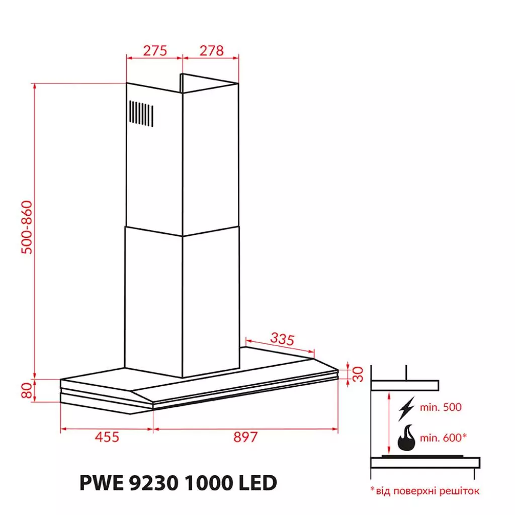 Вытяжка кухонная Weilor PWE 9230 SS 1000 LED - 8 Вытяжка кухонная Weilor PWE 9230 SS 1000 LED - 8