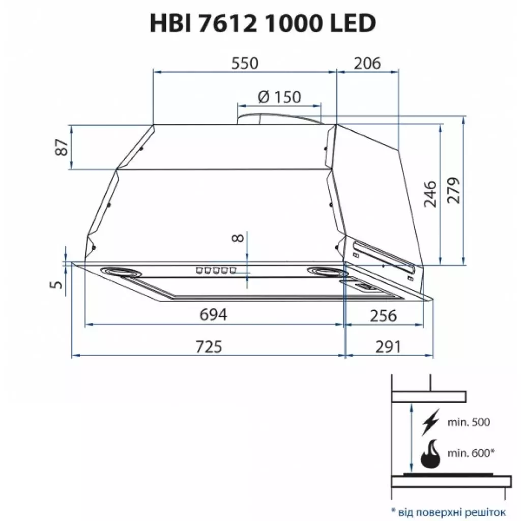 Вытяжка кухонная Minola HBI 7612 WH 1000 LED - 8 Вытяжка кухонная Minola HBI 7612 WH 1000 LED - 8