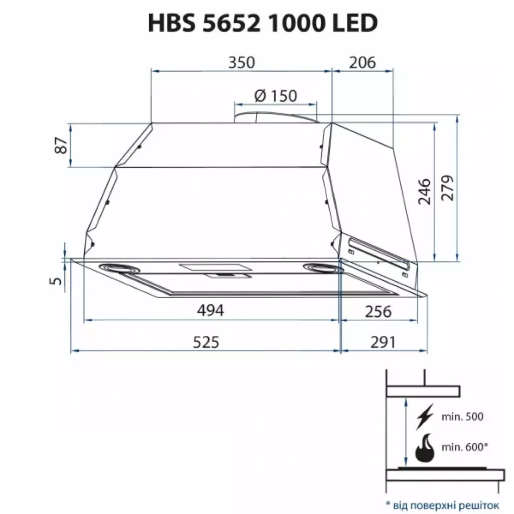 Вытяжка кухонная Minola HBS 5652 BL 1000 LED - 8 Вытяжка кухонная Minola HBS 5652 BL 1000 LED - 8