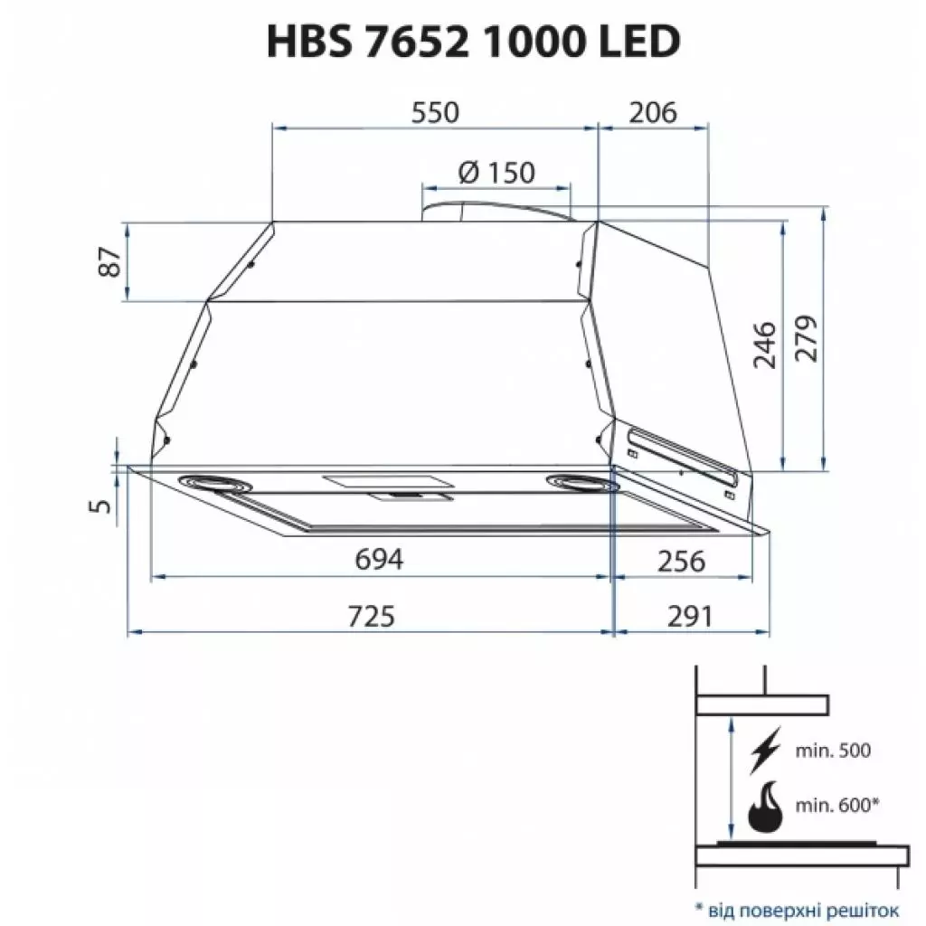 Вытяжка кухонная Minola HBS 7652 WH 1000 LED - 8 Вытяжка кухонная Minola HBS 7652 WH 1000 LED - 8