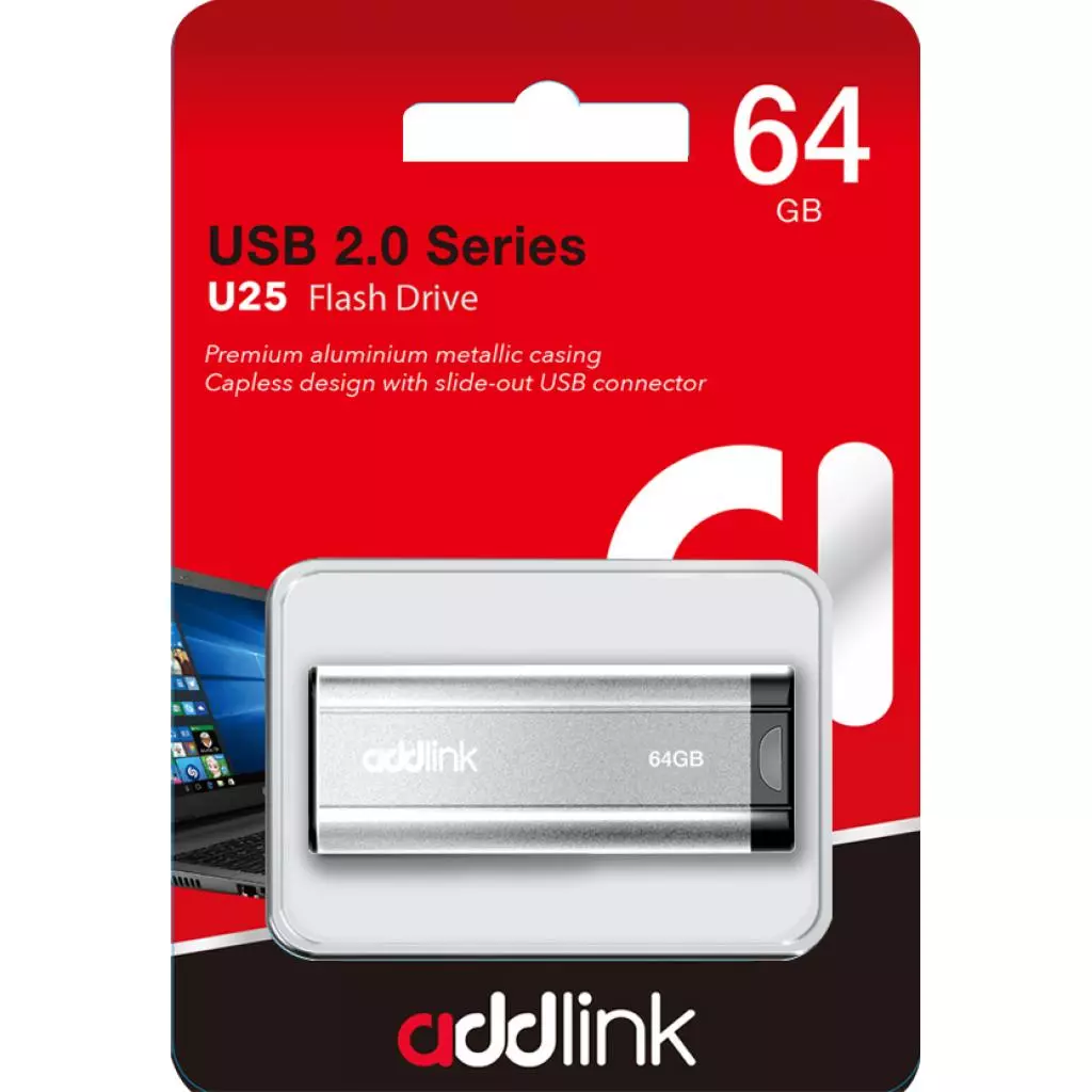 USB флеш накопитель AddLink 64GB U25 Silver USB 2.0 (ad64GBU25S2) - 3 USB флеш накопитель AddLink 64GB U25 Silver USB 2.0 (ad64GBU25S2) - 3