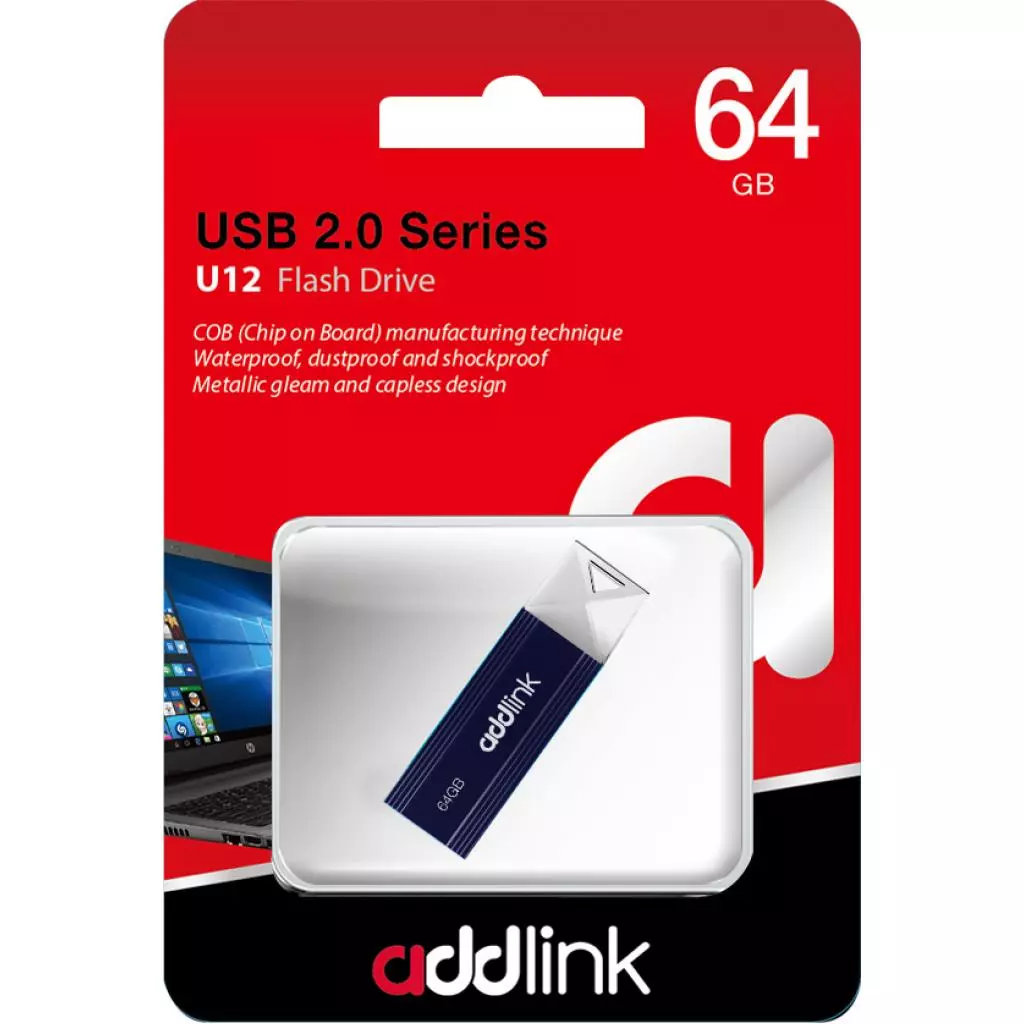 USB флеш накопитель AddLink 64GB U12 Dark Blue USB 2.0 (ad64GBU12D2) - 1 USB флеш накопитель AddLink 64GB U12 Dark Blue USB 2.0 (ad64GBU12D2) - 1