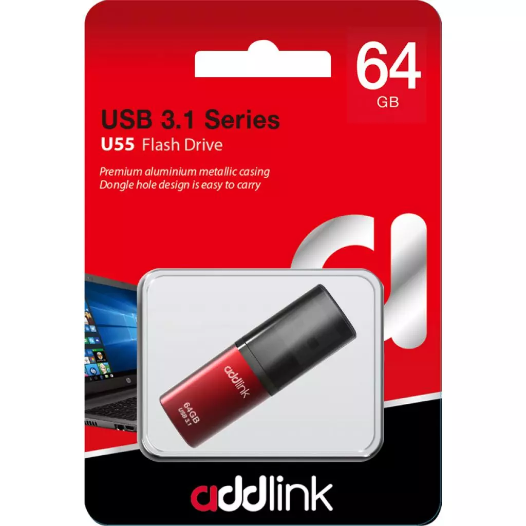 USB флеш накопитель AddLink 64GB U55 Red USB 3.0 (ad64GBU55R3) - 2 USB флеш накопитель AddLink 64GB U55 Red USB 3.0 (ad64GBU55R3) - 2