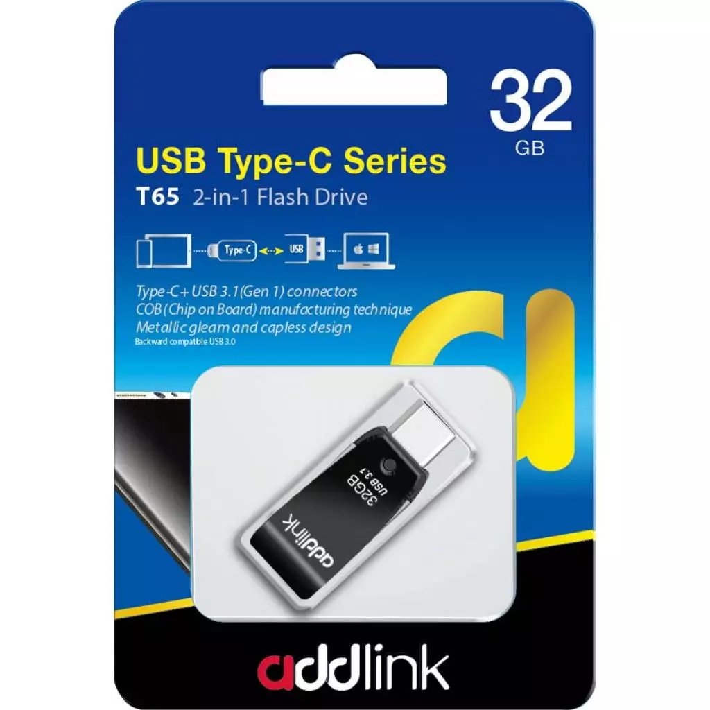 USB флеш накопитель AddLink 32GB T65 Black USB 3.1/Type-C (ad32GBT65G3) - 2 USB флеш накопитель AddLink 32GB T65 Black USB 3.1/Type-C (ad32GBT65G3) - 2