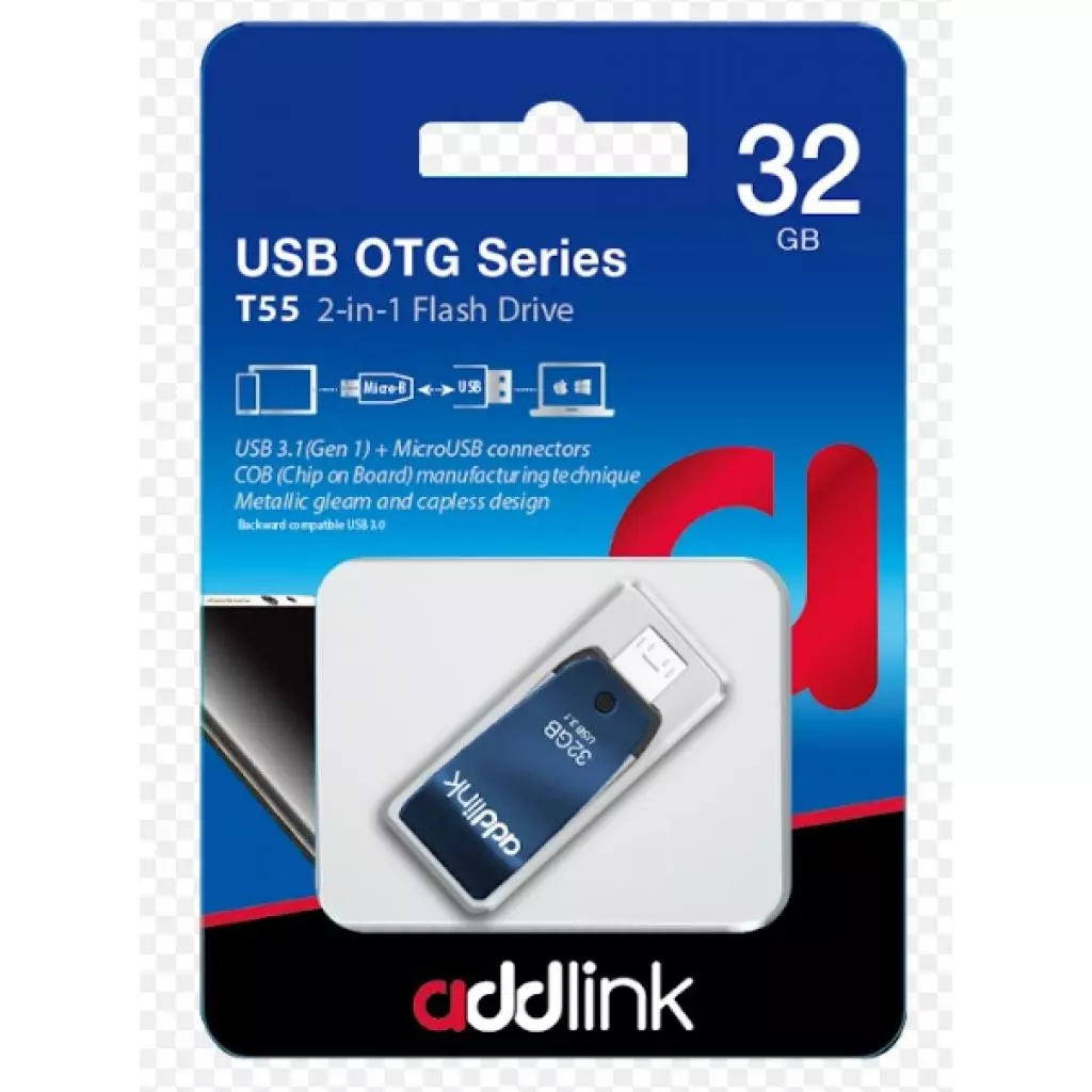 USB флеш накопитель AddLink 32GB T55 Blue USB 3.1/Micro USB (ad32GBT55B3) - 2 USB флеш накопитель AddLink 32GB T55 Blue USB 3.1/Micro USB (ad32GBT55B3) - 2