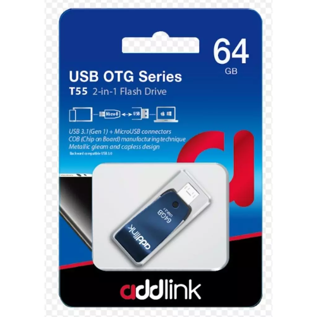 USB флеш накопитель AddLink 64GB T55 Blue USB 3.1/Micro USB (ad64GBT55B3) - 2
