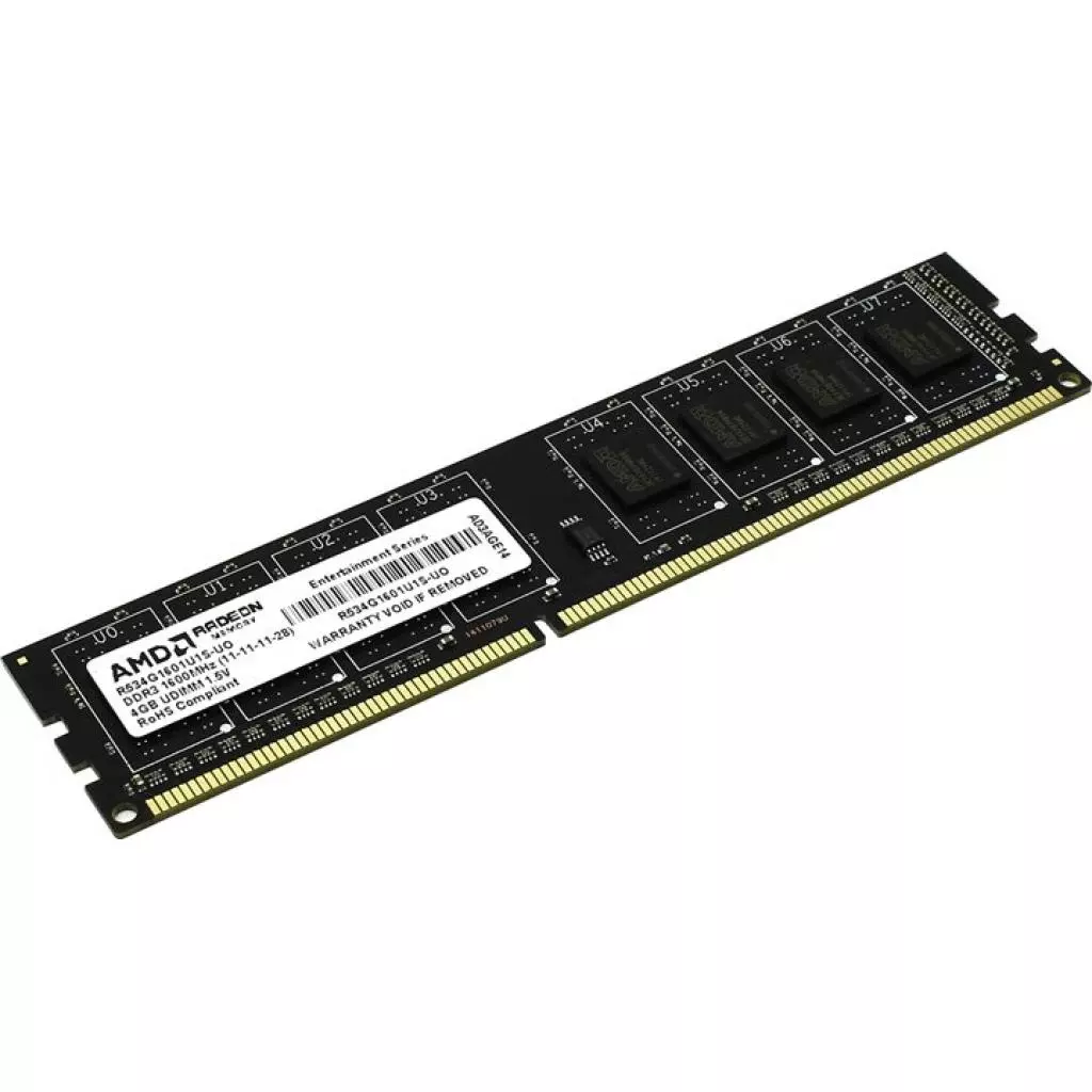 Модуль памяти для компьютера DDR3 4GB 1600 MHz AMD (R534G1601U1S-U) - 1 Модуль памяти для компьютера DDR3 4GB 1600 MHz AMD (R534G1601U1S-U) - 1