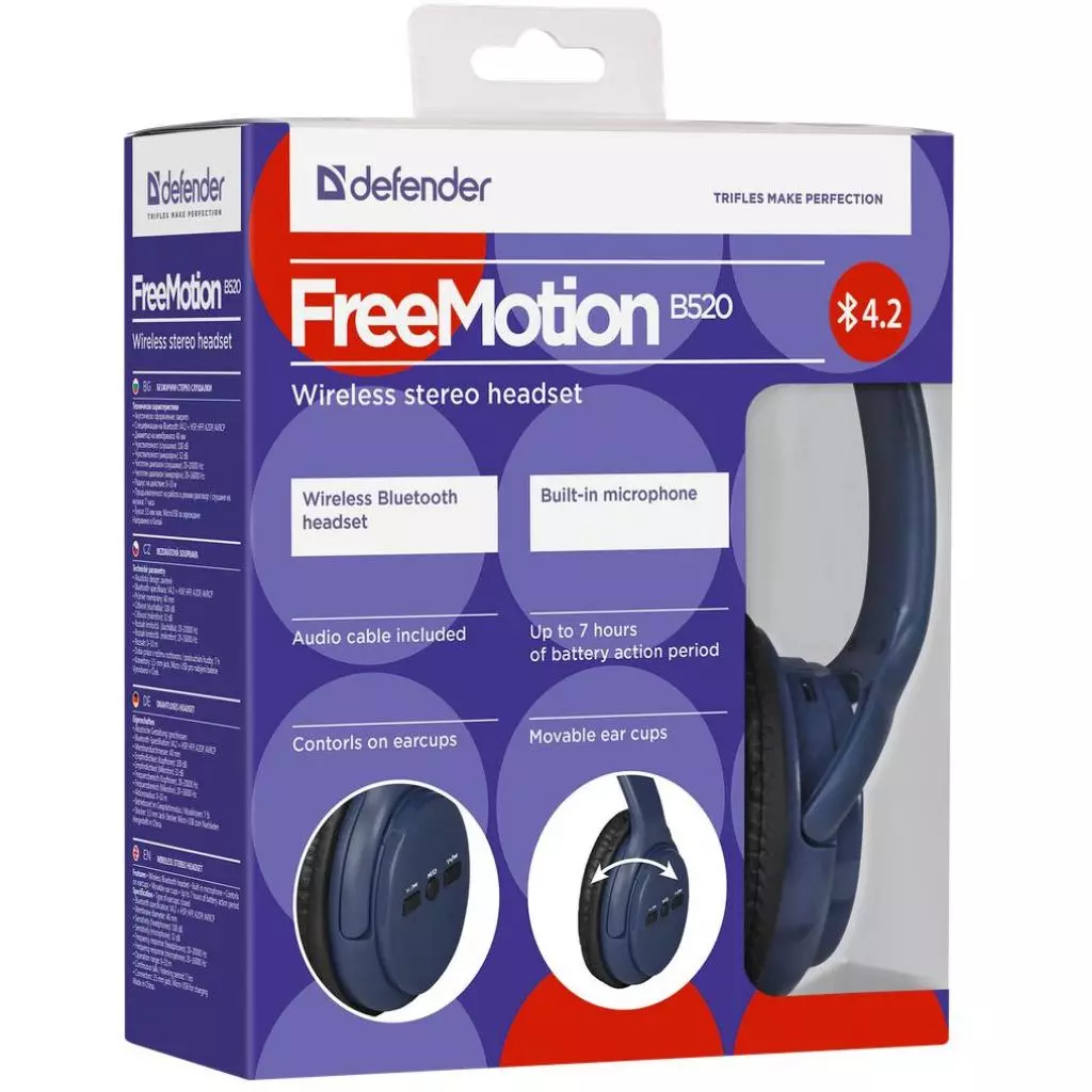 Наушники Defender FreeMotion B520 Bluetooth Blue (63522) - 2 Наушники Defender FreeMotion B520 Bluetooth Blue (63522) - 2