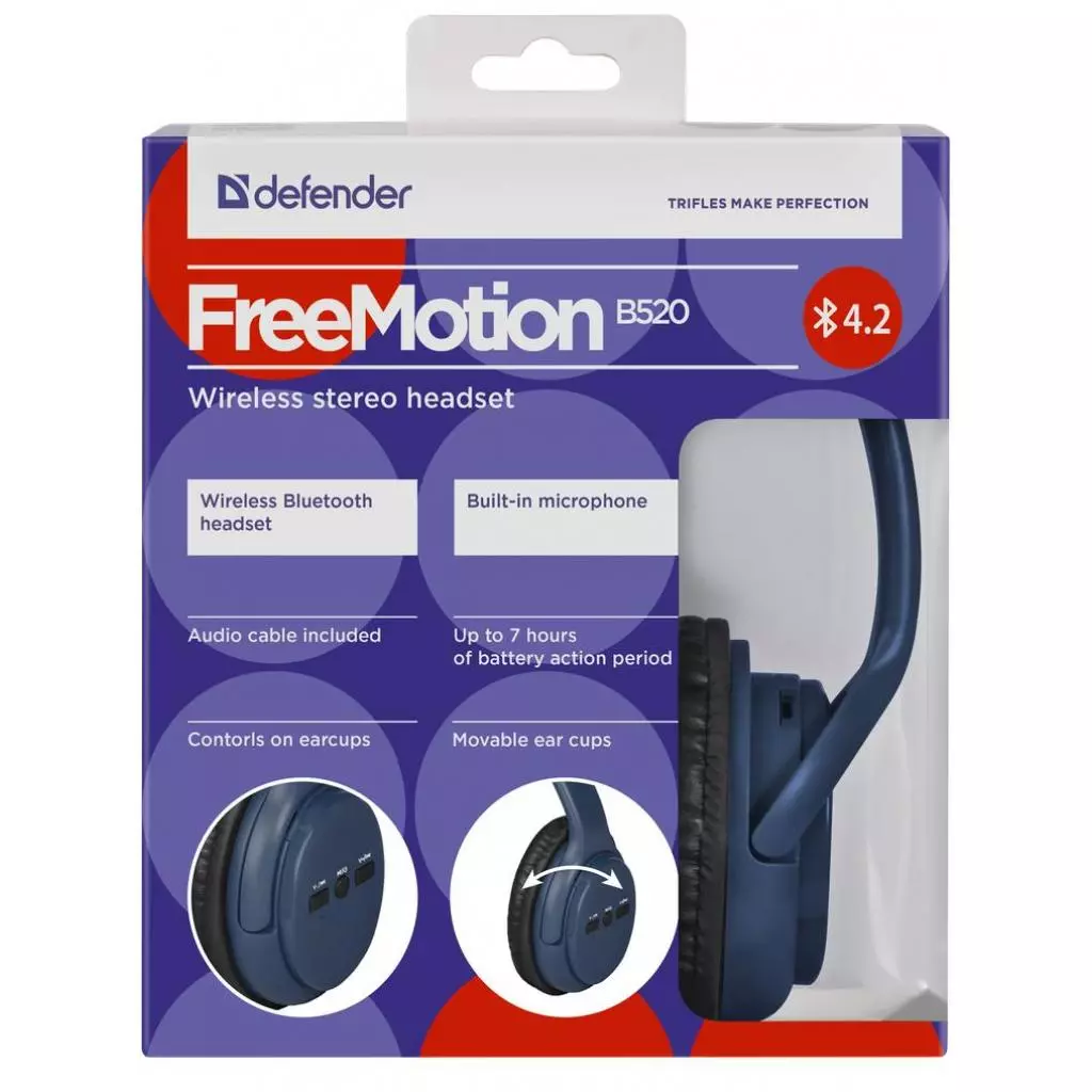 Наушники Defender FreeMotion B520 Bluetooth Blue (63522) - 3 Наушники Defender FreeMotion B520 Bluetooth Blue (63522) - 3
