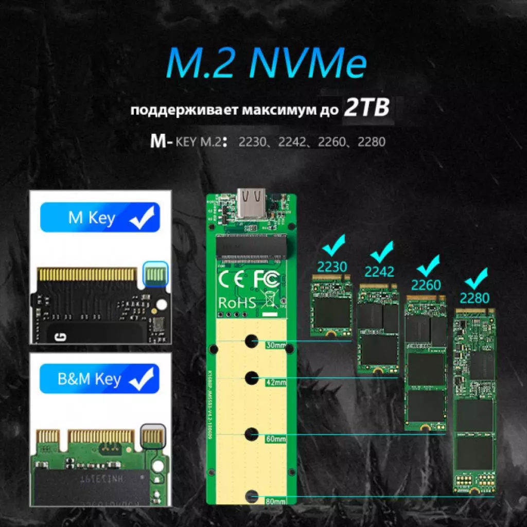 Карман внешний Maiwo M.2 SSD NVMe (PCIe) USB3.1 GEN2 Type-C (K1686P) - 9 Карман внешний Maiwo M.2 SSD NVMe (PCIe) USB3.1 GEN2 Type-C (K1686P) - 9