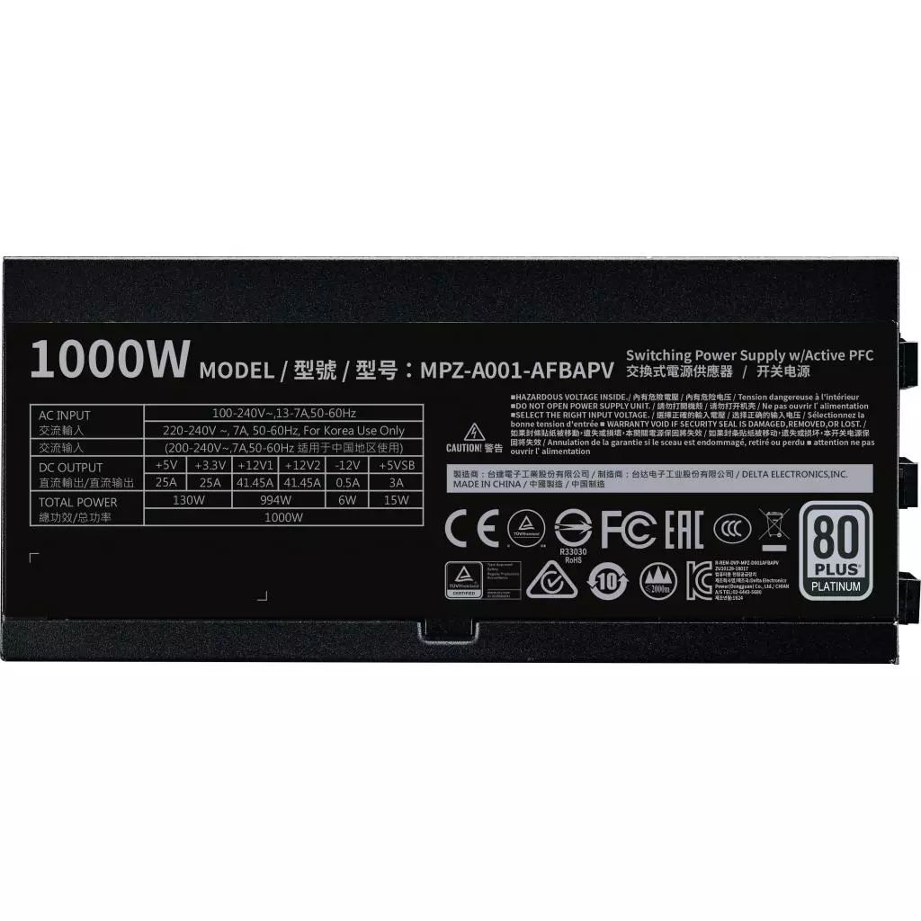 Блок питания CoolerMaster 1000W V Platinum (MPZ-A001-AFBAPV-EU) - 9 Блок питания CoolerMaster 1000W V Platinum (MPZ-A001-AFBAPV-EU) - 9
