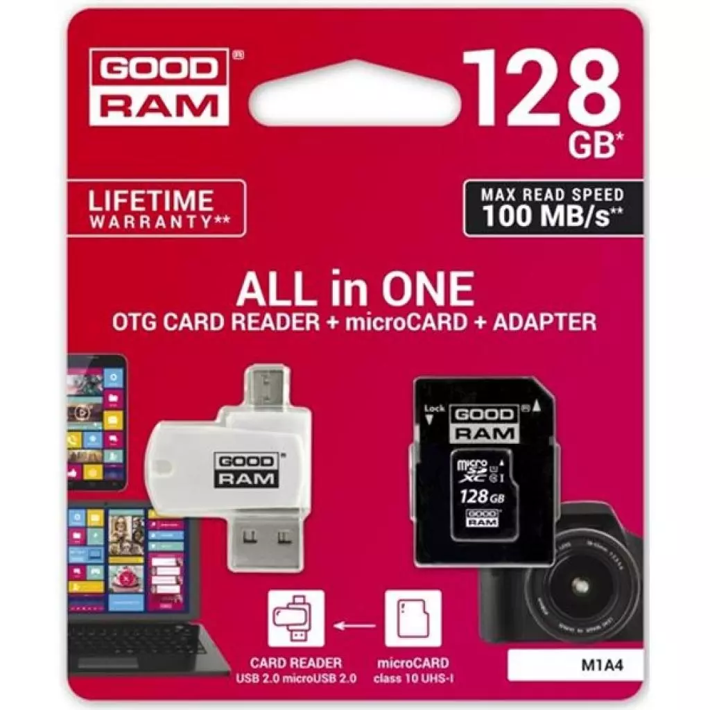 Карта памяти Goodram 128GB microSDXC class 10 UHS-I (M1A4-1280R12) - 1 Карта памяти Goodram 128GB microSDXC class 10 UHS-I (M1A4-1280R12) - 1