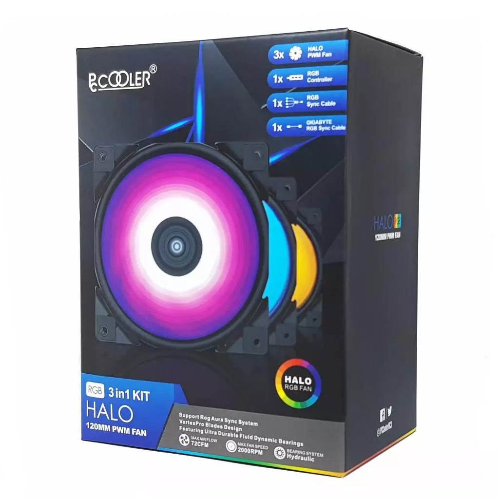 Кулер для корпуса PcСooler HALO 3-in-1 RGB KIT - 3 Кулер для корпуса PcСooler HALO 3-in-1 RGB KIT - 3